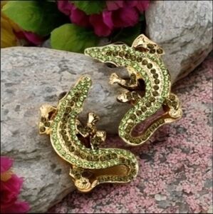 BOSTON PROPER GREEN CRYSTAL CROCODILE EARRINGS